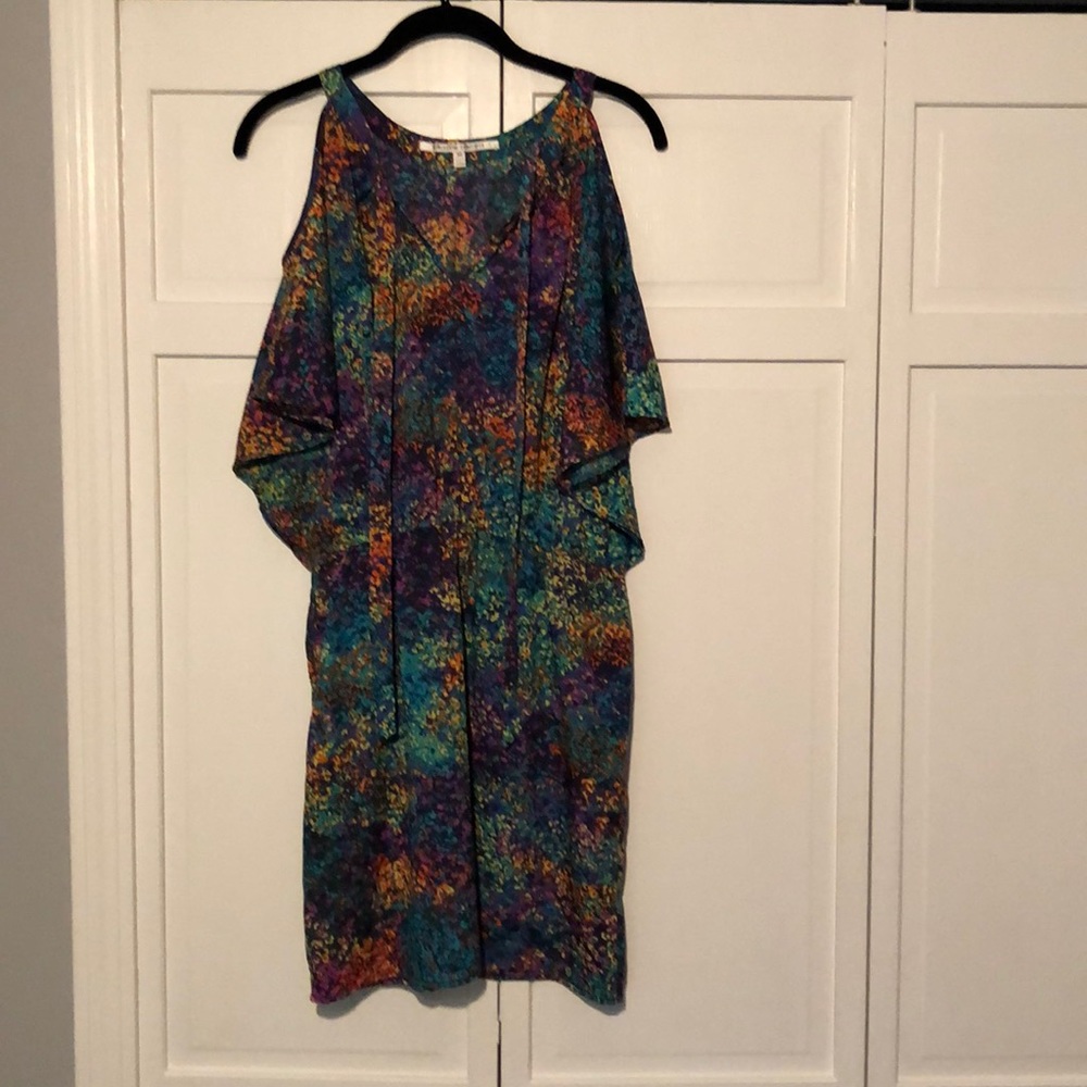 Cute and colorful cold shoulder mini dress